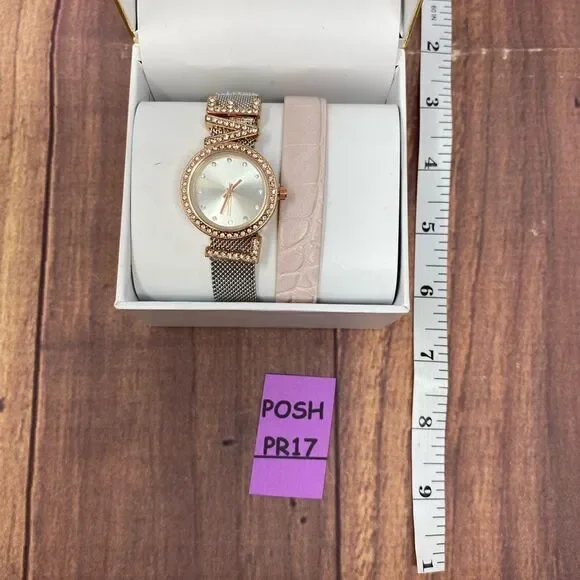 JESSICA CARLYLE CUBIC ZIRCONIA ROSE GOLD WATCH AND BRACELET COMBO PR17 - Picture 3 of 3